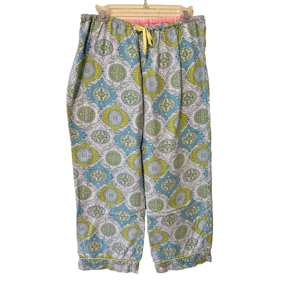 Victoria Secret Pajama Set Size Small Paisley Print Lime Green/Blue - Picture 12 of 16